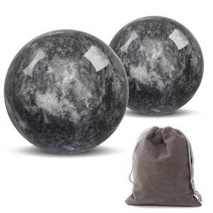lot 4216 image: Hmsddan Traditional Chinese Baoding Balls, Marble Health Exercise Stress Relief Balls, Dark Grey, 2-Piece Set (Dark Grey, Medium-1.57)