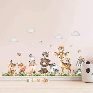 lot 4220 image: Tanlaby Jungle Animals Wall Stickers Forest Animal Wall Decals Cute Fox Bear Giraffe Self-Adhesive Mural Removable Wall Art Sticker for Baby Nursery Kids Bedroom Playroom Daycare Classroom Decor