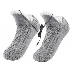 lot 4222 image: USB Heated Fleece Socks for Men & Women, Winter Warm Electric Heated Thermal Socks Foot Warmers, Foot Heating Pad with Non-Slip Grippers, Warm Fuzzy Sherpa Lined (Gray)