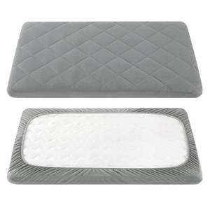 lot 4224 image: TILLYOU Pack and Play Sheet - Soft Quilted Crib Cover Pad, Toddlers Mattress Protector with 1-3 Deep Pocket, Thick Play Yard Playpen Sheets, Breathable Fluffy Crib Mattress Pad, 39x27, Grey