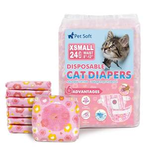 lot 4230 image: Pet Soft Disposable Cat Diapers - Diaper for Female & Male Cats, Puppy Doggie Diapers for Female Dogs with Adjustable Foam Tail Hole, X-Small (24Pcs, PK Flowers)