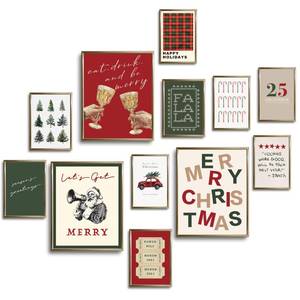 lot 4236 image: TwoDays Trendy Christmas Wall Art, Retro Holiday Classic Xmas Aesthetic Poster for Room Decor, Santa Pine Tree Cheers Gallery Artwork Prints. (Multi Sizes, 8 X 10 Largest, Set of 12, UNFRAMED)