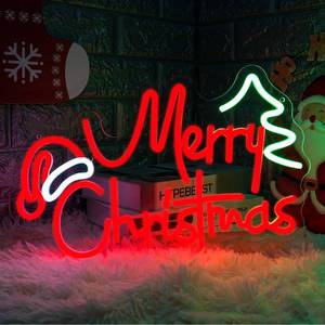 lot 4246 image: InnovTools Merry Christmas Neon Sign, LED Christmas Neon Light for Wall Decor, Dimmable Acrylic Christmas Hat Neon Light, Merry Christmas Light up Sign for Outdoor Indoor Window Bedroom Wedding Bar Party Gift