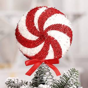 lot 4248 image: PullCrease Mini Christmas Candy Tree Topper 6.3 x 4 x 1.6 Inch Peppermint Tree Topper Swirl Christmas Ornament Glitter Cane Xmas Decoration for Holiday Party Festive Home Decor(Candy)