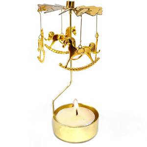lot 4257 image: COMZPLIFE Carousel Spinning Tea Light Candle Holder, Gold Metal Rotary Candle Holder for Birthday, Wedding, Anniversary, Party, Table Decoration, Home Decor