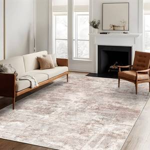 lot 5279 image: Washable Abstract Area Rug 5X7 - Rugs for Living Room Large Non Slip Indoor Entryway Carpet Bedroom Kitchen Distressed Stain Resistant Floor Decor Mat Machine Washable 5X7 BrickBrownBeige