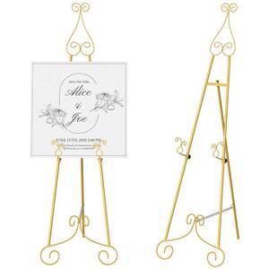 lot 5282 image: HAITRAL Gold Easel Stand for Sign,Adjustable Display Easel Stand with Chain Support,Heavy Duty Metal Easel for Wedding Sign,Art,Pictures,Paintings, 55 H Welcome Poster Stand Sign Holder Floor D�cor