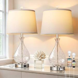 lot 5285 image: QiMH Glass Table Lamps for Living Room, Bedside Lamps Set of 2 with USB AC Charging Ports, 3 Way Dimmable Touch Lamps for Nightstand, 22.5 Modern Table Lamp for Bedroom Office, LED Bulbs Included