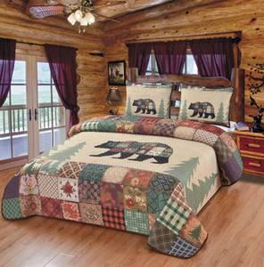 lot 5288 image: BestGiftEver Bear Themed King Quilt Coverlet Set �� Rustic Cabin Bedding �� 3-Piece Bedspread (108 x 90) with 2 Standard Pillow Shams �� Cozy Woodland Decor for Lodge & Mountain Homes