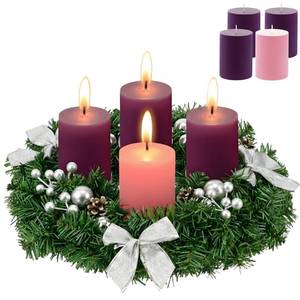lot 5291 image: Hotop 5 Pcs Advent Wreath and Candles Set Corona De Adviento Cat�lica Con Velas Xmas Pine Cone Ribbon Berry Poinsettia Centerpiece Table Decor(Silver,Bow)