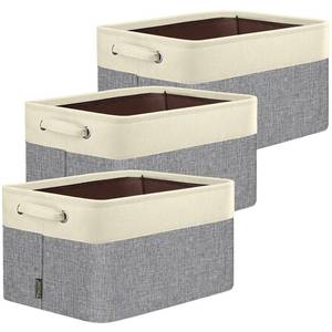 lot 5292 image: BALEINE 3 Pack Fabric Storage Bins for Shelves, Linen Storage Baskets for Organizing, Decorative Closet Bins for Clothes, Home (Grey, 15x11x9.5)