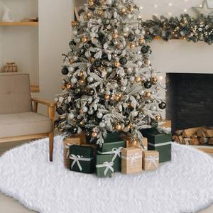 lot 5294 image: Jenaai 80 Inches Large Christmas Tree Skirt Extra Faux Fur Xmas Tree Skirt White Plush Velvet for Christmas Decorations for Home Party Winter Holiday