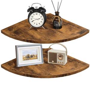 lot 5298 image: Homode Corner Shelf Wall Mount, 12 Inch Wood Floating Corner Shelves with Cord Hole, Set of 2 Large Corner Hanging Shelves for Bathroom Bedroom Kitchen, Rustic Brown