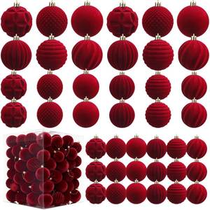 lot 5299 image: Gemscream 92 Pcs Velvet Christmas Ball Ornaments 3.15 2.36 1.57 Flocked Christmas Tree Decorations Set Assorted Shatterproof Hanging Ornaments with Loop for Xmas Holiday Decor (Burgundy Red)