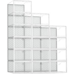 lot 5304 image: Pinkpum 15 Pack X-Large Shoe Storage Boxes Fit US Size 11, Shoe Organizer for Closet Clear Plastic Stackable Shoe Dispaly Case Holder Bins, Sneaker Storage for Sneakerheads White for Home and Family