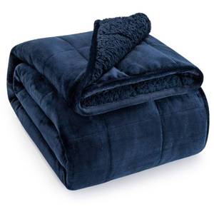 lot 5305 image: Wemore Sherpa Fleece Weighted Blanket for Adult, 15 lbs Dual Sided Cozy Fluffy Heavy Blanket, Ultra Fuzzy Throw Blanket with Soft Plush Flannel Top, 48 x 72 inches, Navy Blue on Both Sides
