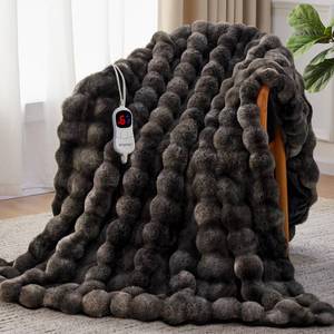 lot 5311 image: Anysay Heated Blanket Throw with 12468 Hours Auto-Off 10 Heat Level, 50  60 Cozy Faux Rabbit Fur Bubble Electric Blanket with Overheat Protection(Tie-Dye Dark Grey)