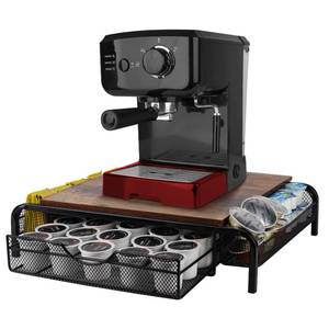 lot 5317 image: Lyeasw Rustic Coffee Pod Holder for K Cups, 30 Capacity Capsule Storage Drawer with Side Baskets Organizer for Coffee Station, Brown