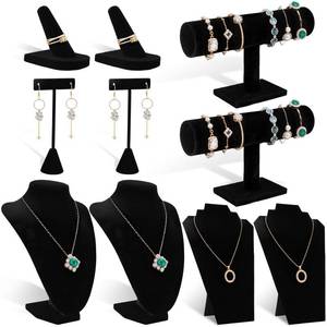 lot 5330 image: juciasouul 10 Pcs Black Velvet Jewelry Display Sets, Necklace Display Stand Foldable Ring Holder Bracelet Holder T Shape Earring Stand Jewelry Stands and Displays for Home or Store Show