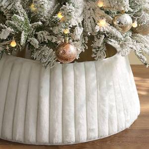 lot 5333 image: Bunny Chorus Christmas Tree Collar, Rustic White Luxury Plush Faux Fur Tree Collar with Stripe Textured Pattern, Soft Fluffy Xmas Tree Ring Boho Tree Skirt for Holiday Decorations Indoor Home Decor