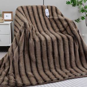 lot 5347 image: TiMiCalda Heated Blanket Electric Twin- 62x84 Soft Thick Faux Fur Electric Blanket for Sofa with 5 Heat Levels & 4 Hours Auto-Off Overheat Protection, Warm Cozy Gifts, Brown