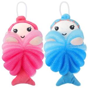 lot 6005 image: Nuenen 2 Pcs Bath Loofahs Kids Toddler Cute Cartoon Bath Sponges Loofah Pouf Body Scrubber Mesh Sponges for Children Shower Washing Exfoliating(Mermaid)