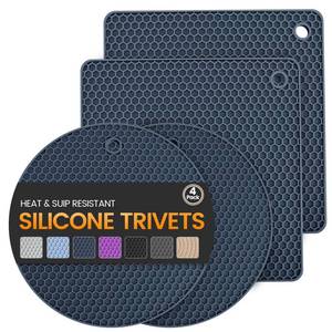 lot 6011 image: Silicone Trivet Mats 4 Heat Resistant Pot Holders Multipurpose Non-Slip Hot Pads for Kitchen Potholders, Drying mat, Jar Opener, Spoon Holder, Coaster(Navy Blue)