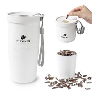 lot 6016 image: FIYEMNI Portable Sunflower Seed Cup with Seed Organizer and Shell Storage, Seed Snack Spit Cup for Outdoor, in Car, Travel and Sports Games. Works with Pistachios, Gift (white)