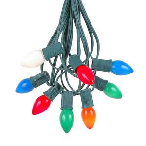 lot 6022 image: Novelty Lights C7 Multi Ceramic Christmas Light Set - IndoorOutdoor String Lights - Opaque Bulbs - Green Wire - 25 Foot