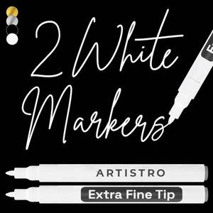 lot 6061 image: ARTISTRO 2 White Acrylic Paint Markers - 0.7mm Extra Fine-Tip Paint Pens - Perfect for Crafting, Art Projects, & More