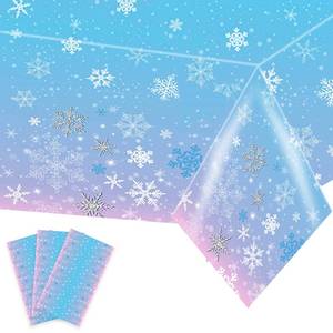 lot 6068 image: Kesfey 3 Packs Christmas Snowflake Tablecloth 51 x 87 Inch Winter Frozen Wonderland Table Cover Disposable White Snowflake Plastic Table Cloth Blue and Pink Snowflake Tablecloths for Christmas Party