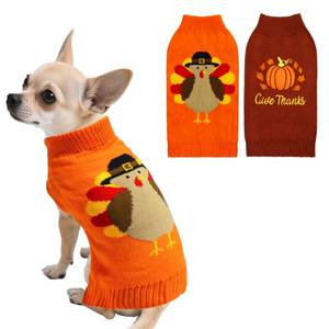 lot 6069 image: PAYHTOW 2 Pack Thanksgiving Dog Sweater, Knitted Dog Thanksgiving Fall Holiday Sweaters Outfit Clothes for Small Medium Large Dogs Pets (Turkey & Pumpkin, Small)