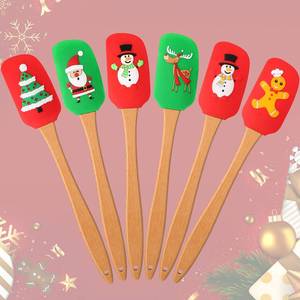 lot 6079 image: Qinyoung 6 Pcs Christmas Silicone Spatula Red and Green Whisk Wooden Handle for Baking Santa Claus Pattern Spatula Xmas Cake with Handle for Stir Butter Cream