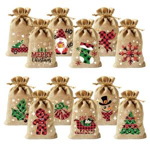 lot 6094 image: CCINEE 36pcs Christmas Burlap Bags, 4�6 Inch Drawstrings Christmas Linen Goody Gift Candy Bags with Double Jute Drawstrings for Candy Wrapper Xmas Party Favors