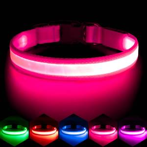 lot 6097 image: Vizpet LED Dog Collar, Light Up Dog Collar Adjustable USB Rechargeable Super Bright Safety Light Glowing Collars for Dogs (Small, Pink)