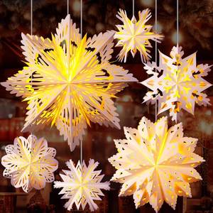 lot 6103 image: Baquler 6 Pcs Winter Paper Snowflake Lanterns with LED Light 19.7 Large 3D Paper Star Lanterns Hanging Snowflake Lamps for Winter Weddings Holiday Party Decor (White)