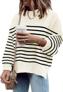 lot 6111 image: ETCYY Womens Oversized Sweaters Fall 2026 Fashion Clothes Trendy Batwing Sleeve Colorblock Striped Knit Pullover Tops,Striped Apricot,Medium