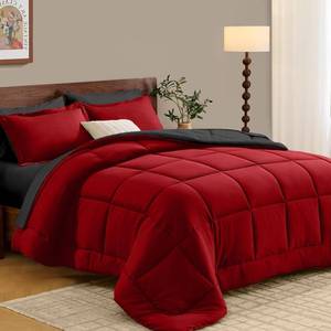 lot 6156 image: FUANNA King Size Comforter Set 7 Pieces, Reversible Bedding Sets with All Season Premium Comforter, Bed in a Bag King Includes Comforter, Flat Sheet, Fitted Sheet, Pillowcases & Shams, Red & Black