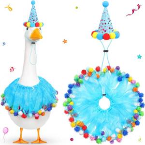 lot 6161 image: Jeere Birthday Porch Goose Outfit Lawn Clothes Hat and Tutu Collar Plastic Outfits for 23 17 Cement Goose Outdoor Garden Lawn Art Decor (Blue,Hat)