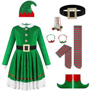 lot 6162 image: VBGIETY Elf Costume Christmas Jacket Belt Pants Holiday Green Party Outfits for Adults Couples Elf Costume for Women (L)