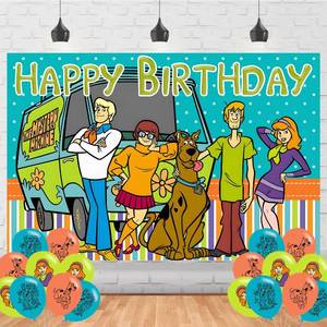 lot 6164 image: Scooby Dog Doo Birthday Party Supplies Backdrop 5x3 Cute Dog Happy Birthday Background Photography Kawaii Party Decorations Banner Photo Booth Props