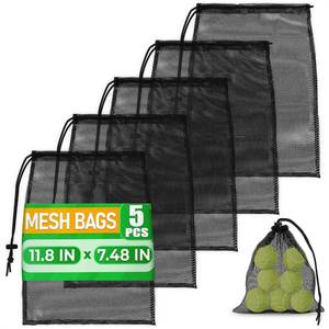 lot 6165 image: Small Mesh Bags Drawstring Black 5Pcs 11,8x7,48 �� Strong, Lightweight, Breathable Mesh Bag with Lock, Quick-Dry and Tear-Resistant �� Easy to Tighten and Adjust for Travel, Swimming & Ball Storage