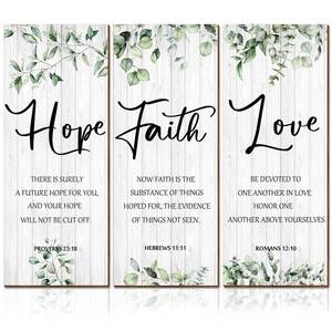 lot 6214 image: A3 Pieces Wall Decor Christian Wall Decor Green Inspirational Art Scripture Hanging Plaque Rustic Wooden Leaves Sign Quote for Home Bedroom Decoration