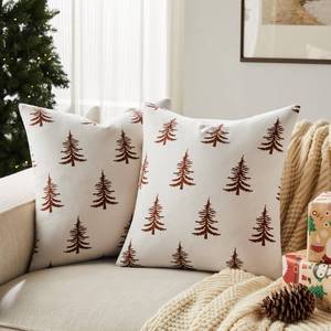 lot 6215 image: YZJZEDS 100% Cotton Christmas Pillow Covers Set of 2, 20x20 Inch Brown, Winter Tree Print Decorative Xmas Throw Pillow Covers Cushion Case Winter Home Decor for Sofa Bed Living Room