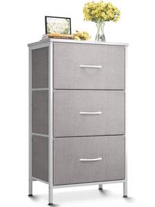 lot 6216 image: AODK Dresser for Bedroom Nightstand Small Dressers Chest of Drawers End Table for Living Room, Closet Dresser with 3 Storage Drawers Organizer Clothes, Light Grey