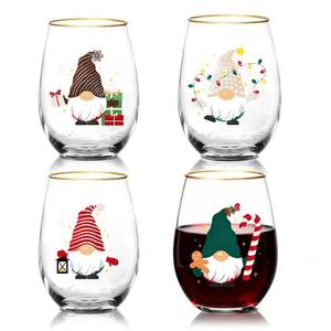 lot 6222 image: CHLJAR Christmas Wine Glasses Cups Set of 4, Cute Gnome Designs Stemless Drinking Glass, Transparent Wine Milk Drinkware Party Gifts for Women Men Family Friends, 20oz