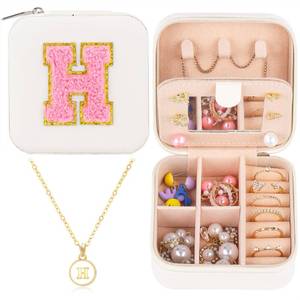 lot 6224 image: URSKYTOUS Travel Jewelry Case For Women Girls Jewelry Box Mini Jewelry Organizer Holder for Women Portable Personalized Teens Girls Birthday Gifts for Friends Sister Mom Bridesmaid Her��White H��