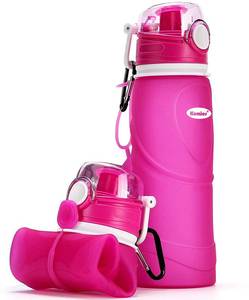 lot 6225 image: Kemier Collapsible Silicone Water Bottles-750ML,Medical Grade,BPA Free.Can Roll Up,26oz,Leak Proof Foldable Sports & Outdoor Water Bottles (Pink)
