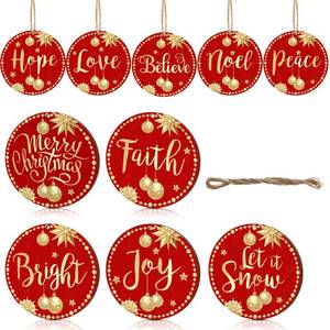lot 6240 image: Blulu Christmas Tree Ornaments Christmas Wishes Tree Wooden Decorations Joy Peace Round Wooden Hanging Crafts for Xmas Crafts Holiday Wedding Decor(Red, Gold,20 Pcs)
