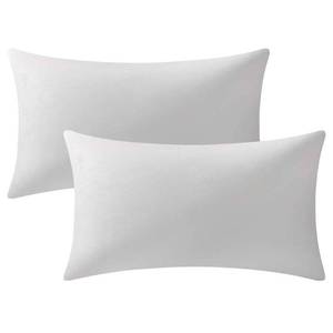 lot 6246 image: DEZENE Lumbar Pillow Covers 12x20 Ivory White (No Inserts)  Pack of 2 Cozy Soft Velvet Rectangular Modern Luxury Decorative Throw Pillow Cases for Sofa Couch Living Room Bed Home Decor